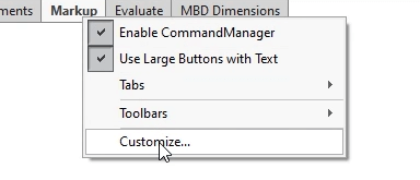 Add your own empty tabs to the SolidWorks command manager