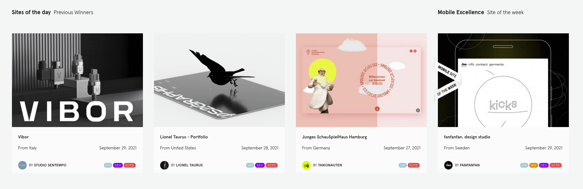 Awwwards - Site of the Day - Previous Winners