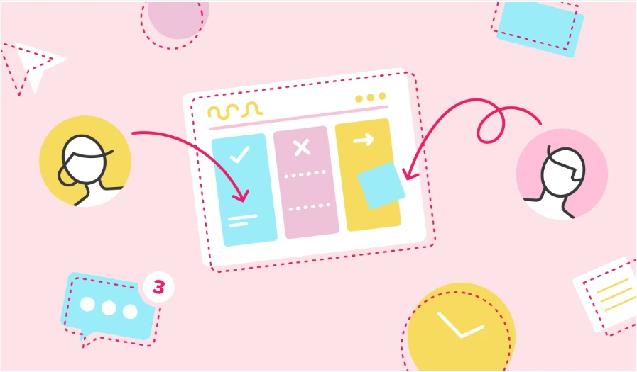 Graphic with headshot icons pointing with arrows to a checklist