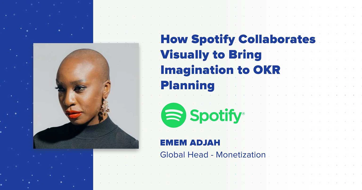 A quote from Enem Adjah, Global Head - Monetization, at Spotify talking about how Spotify collaborates visually.