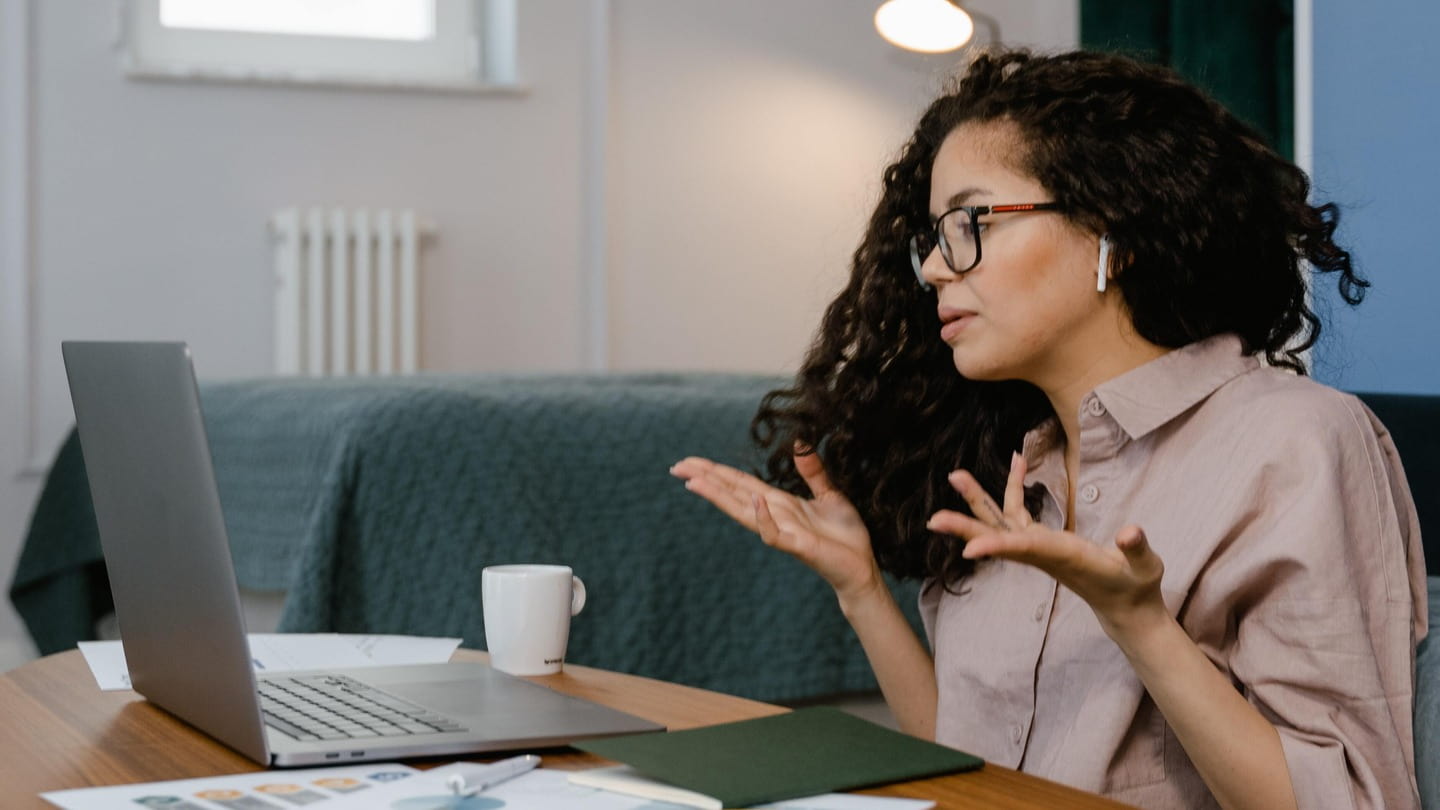 A woman on a video conference call