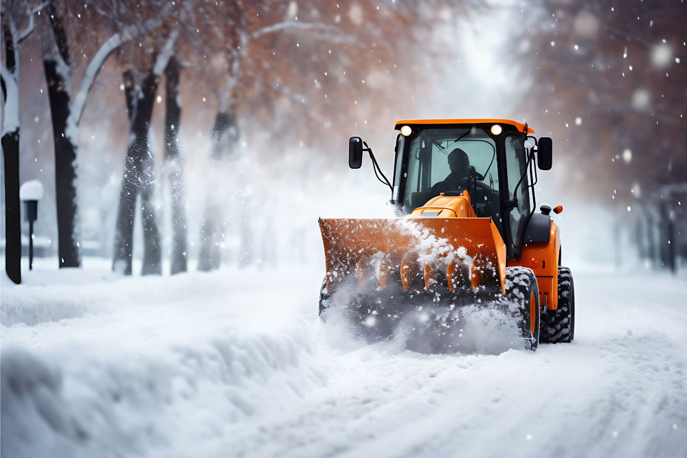 Ein Schneepflug im Einsatz für den Winterdienst.