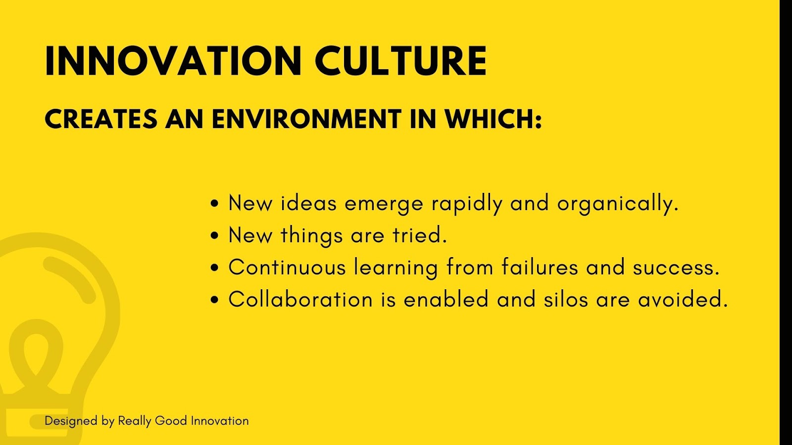 Innovation culture criteria, by Really Good Innovation