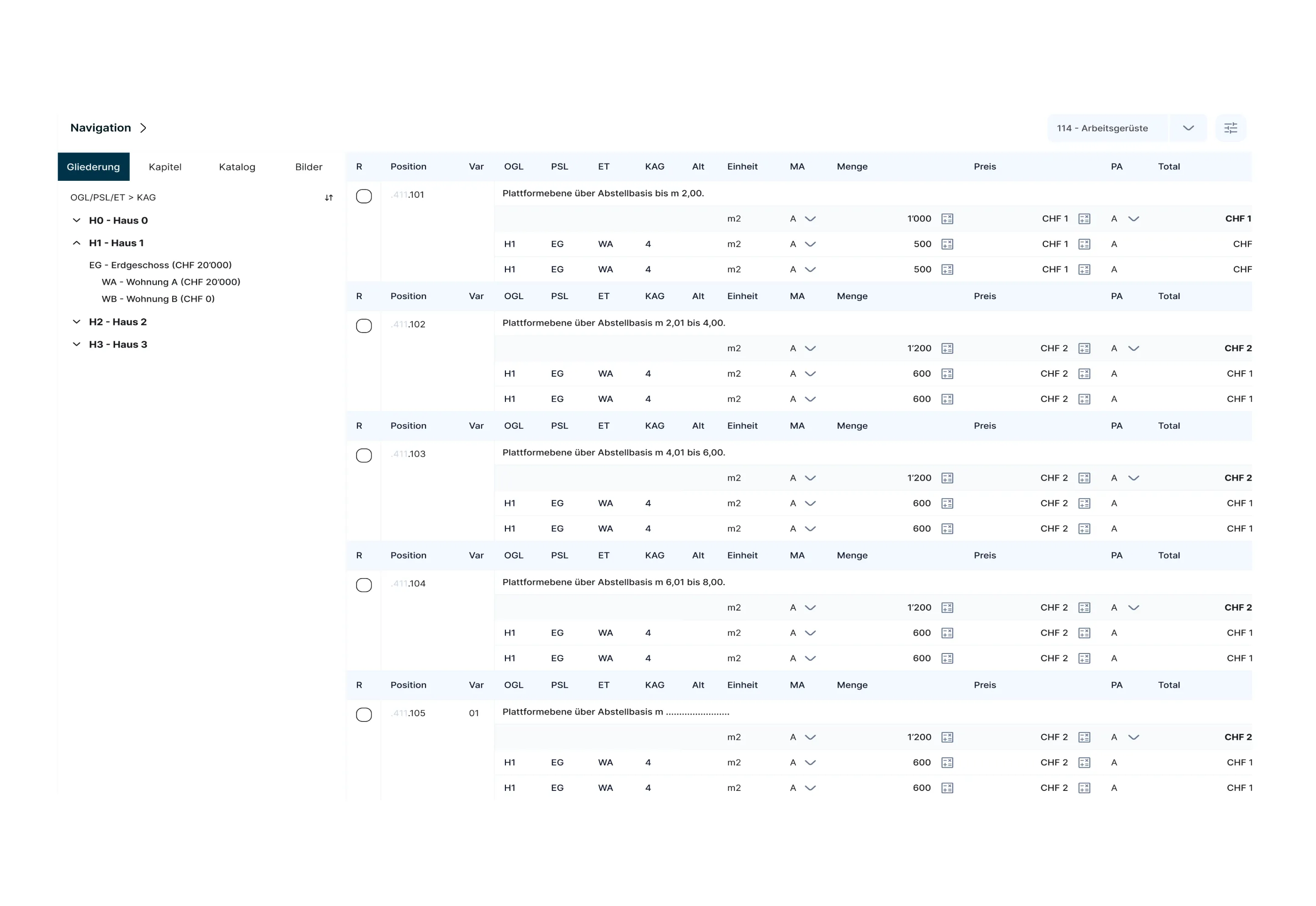 Visualisierung des NPK-Offerten Editors