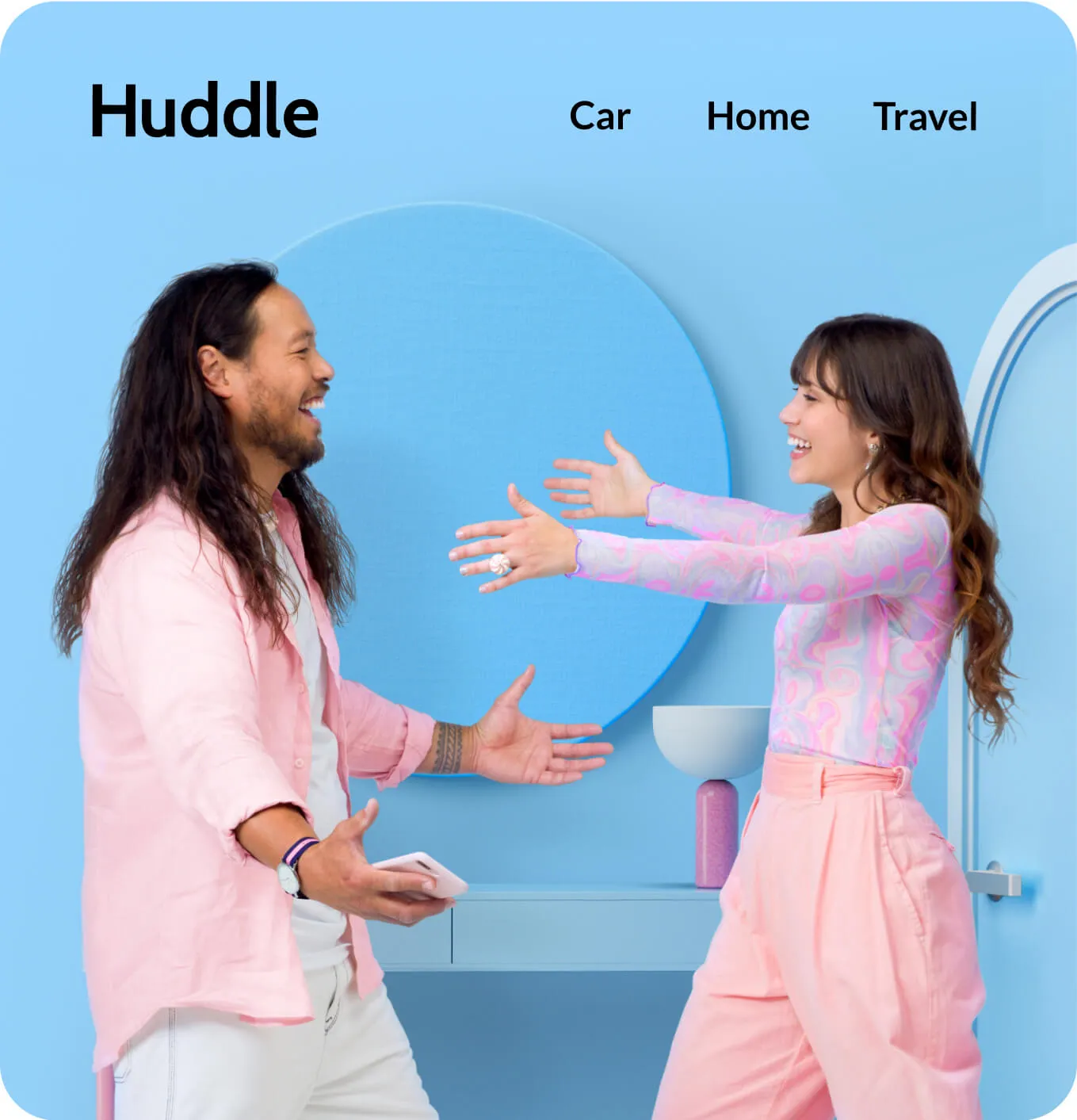 A man and a woman about to embrace