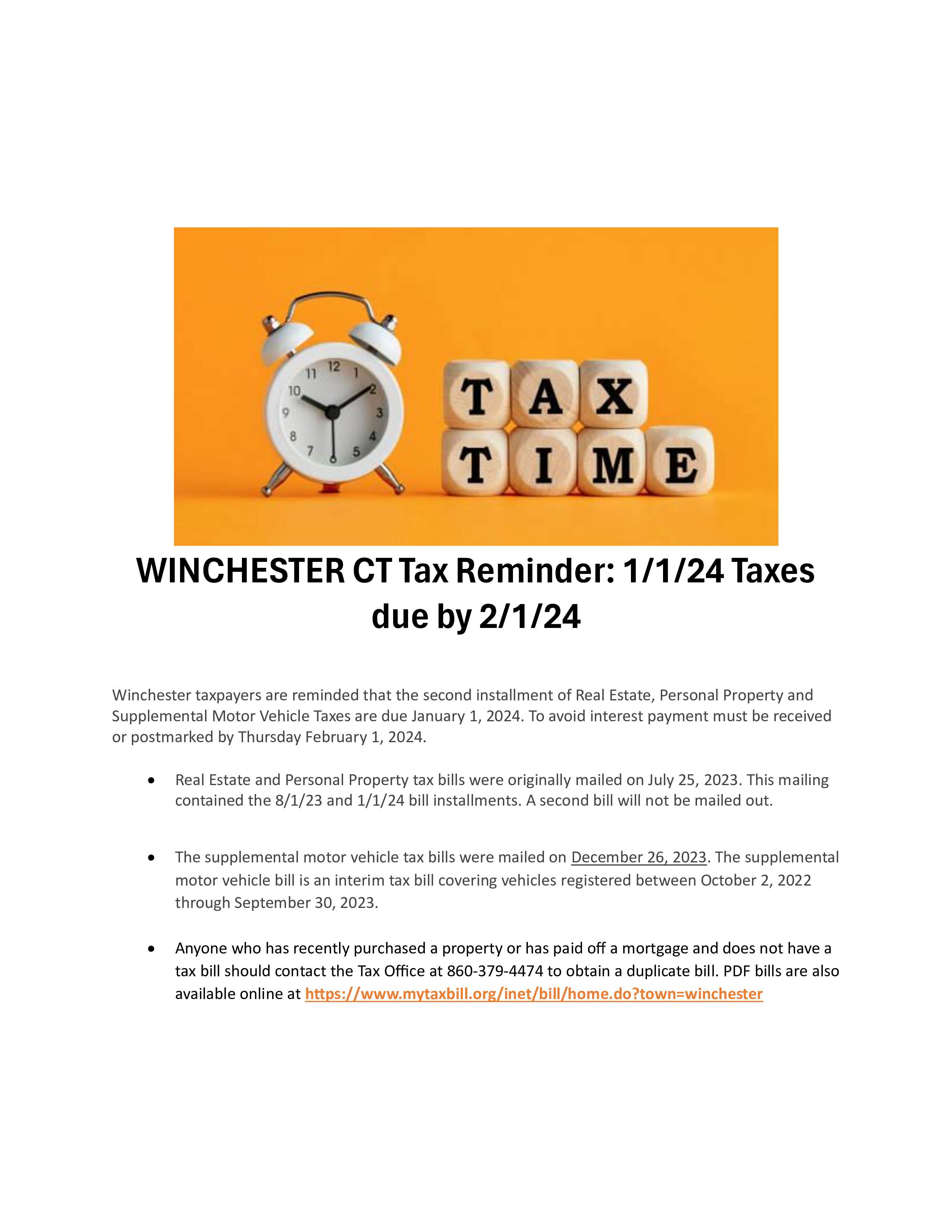 Winchester, CT to our town!