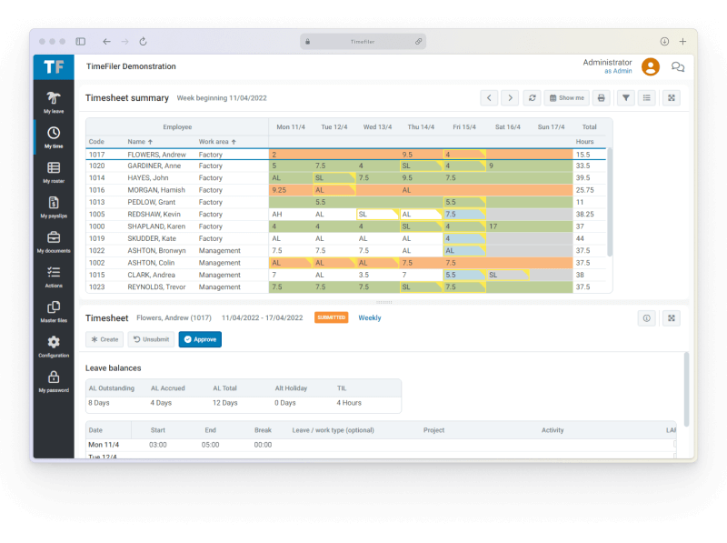 Time Tracking | Timesheet, Leave Management & Roster | TimeFiler