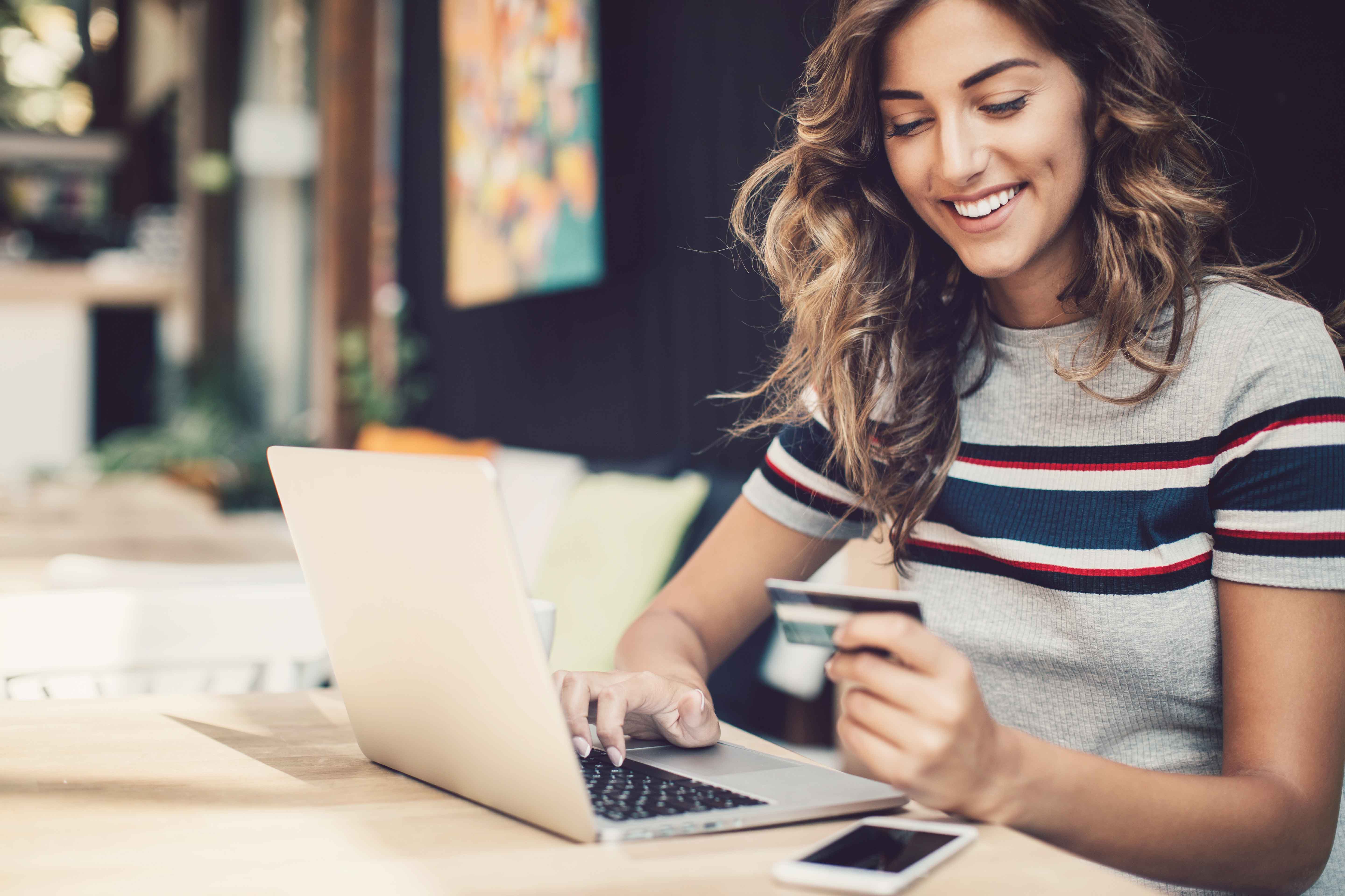 Woman checking credit card statement