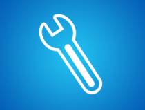 A wrench mark symbol in a blue gradient background