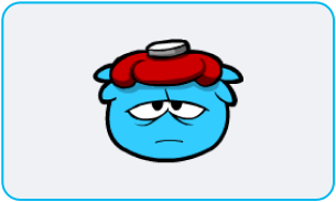 A sick blue Penguin with a bag of ice over their head