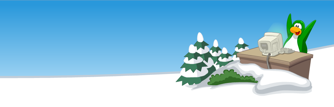 An overjoyed Penguin sitting on a desk in the evergreens