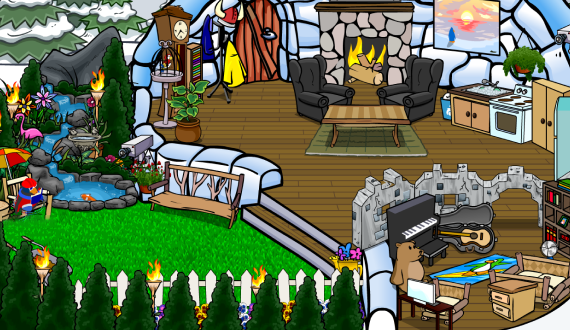 A Penguin decorating their Igloo on Club Penguin Legacy