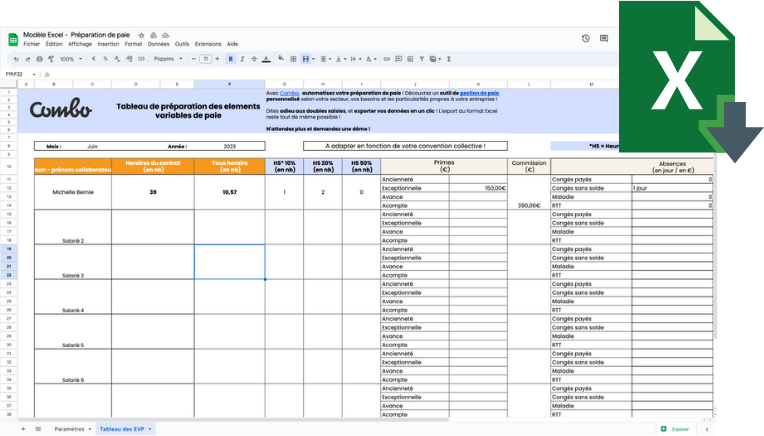 Tableau préparation de la paie - modèle Excel