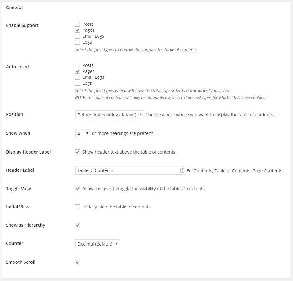 Easy Table of Contents