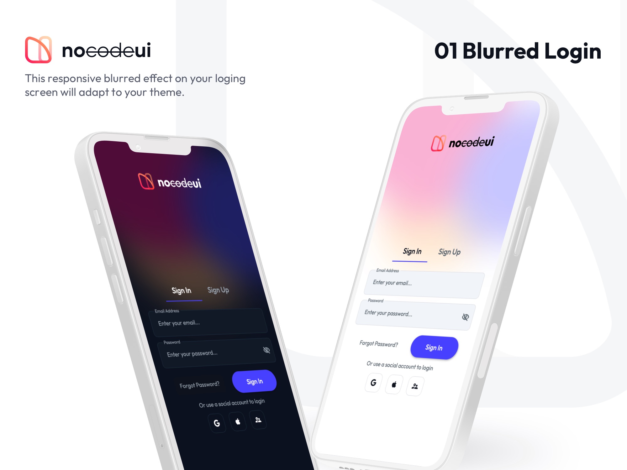 We wanted to recreate a pretty cool UI that we saw on Dribbble and wanted it to adapt to your application, we have created a responsive Sign In/Sign Up screen for you to use in your application. The shapes and styles will adapt to your theme, so that it fits right into your application.