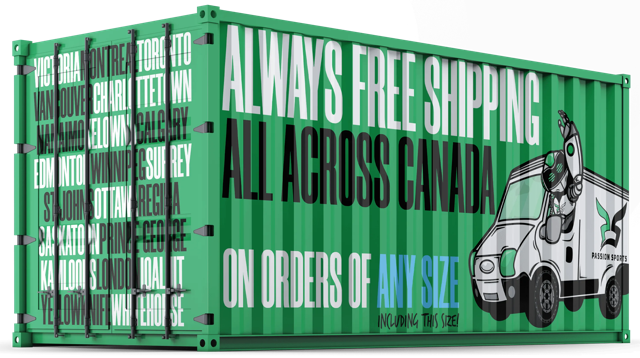 A shipping container that says Free Shipping Across Canada on it