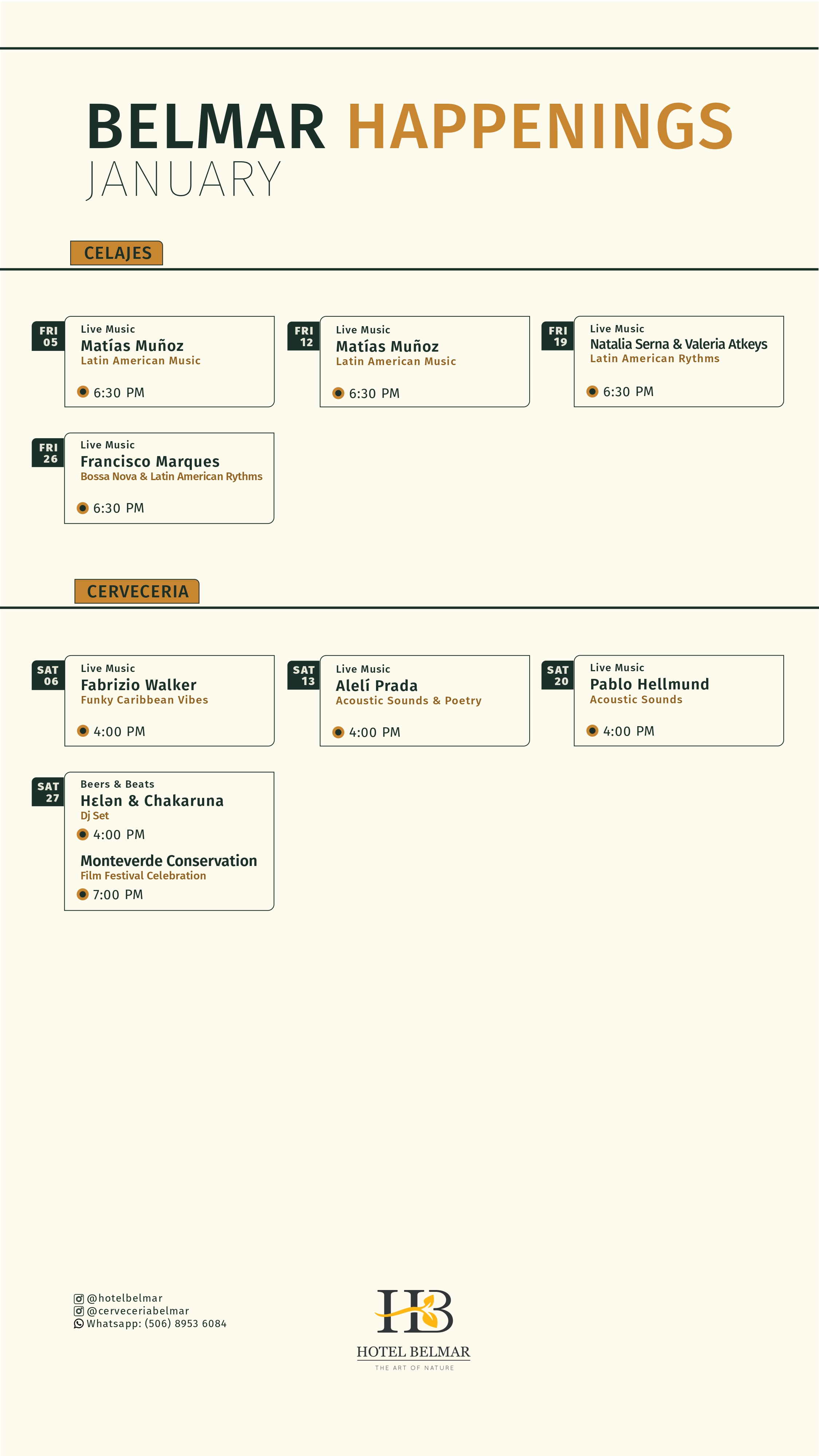 Hotel Belmar Calendar January Happenings. Jan 01, 2024