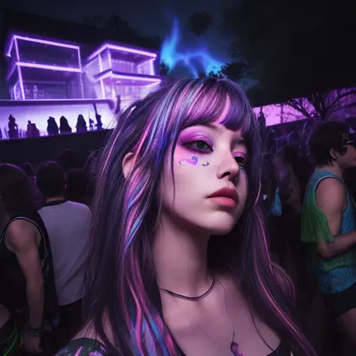 Psytrance party girl Stable Diffusion prompt Midjourney