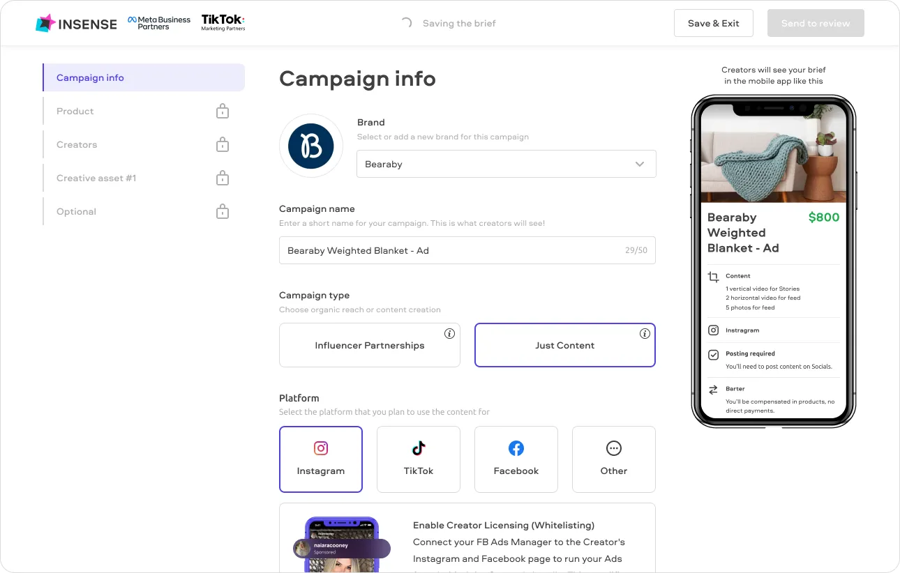 Insense platform - Creator Marketplace