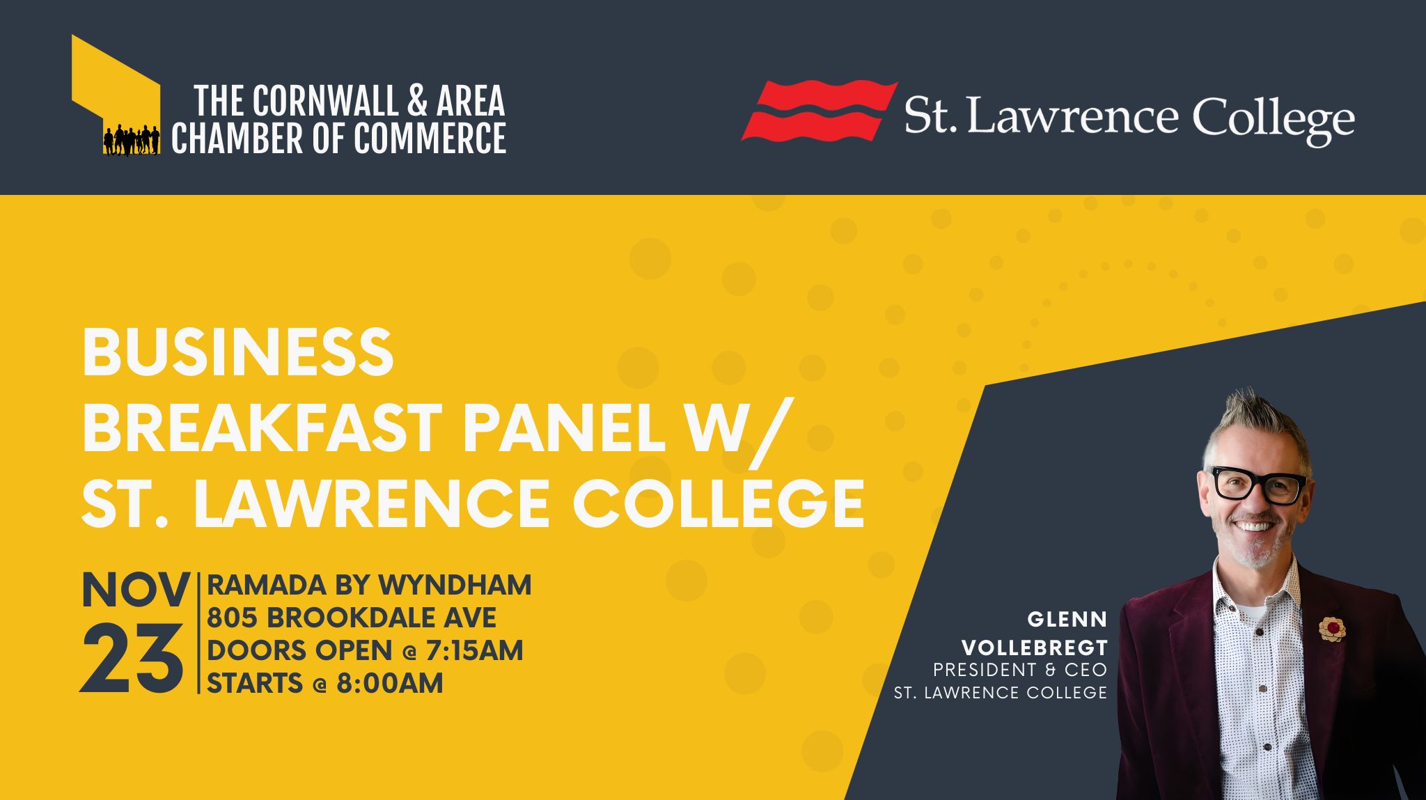 Business Breakfast w/ St. Lawrence College | Events | Cornwall and Area  Chamber of Commerce