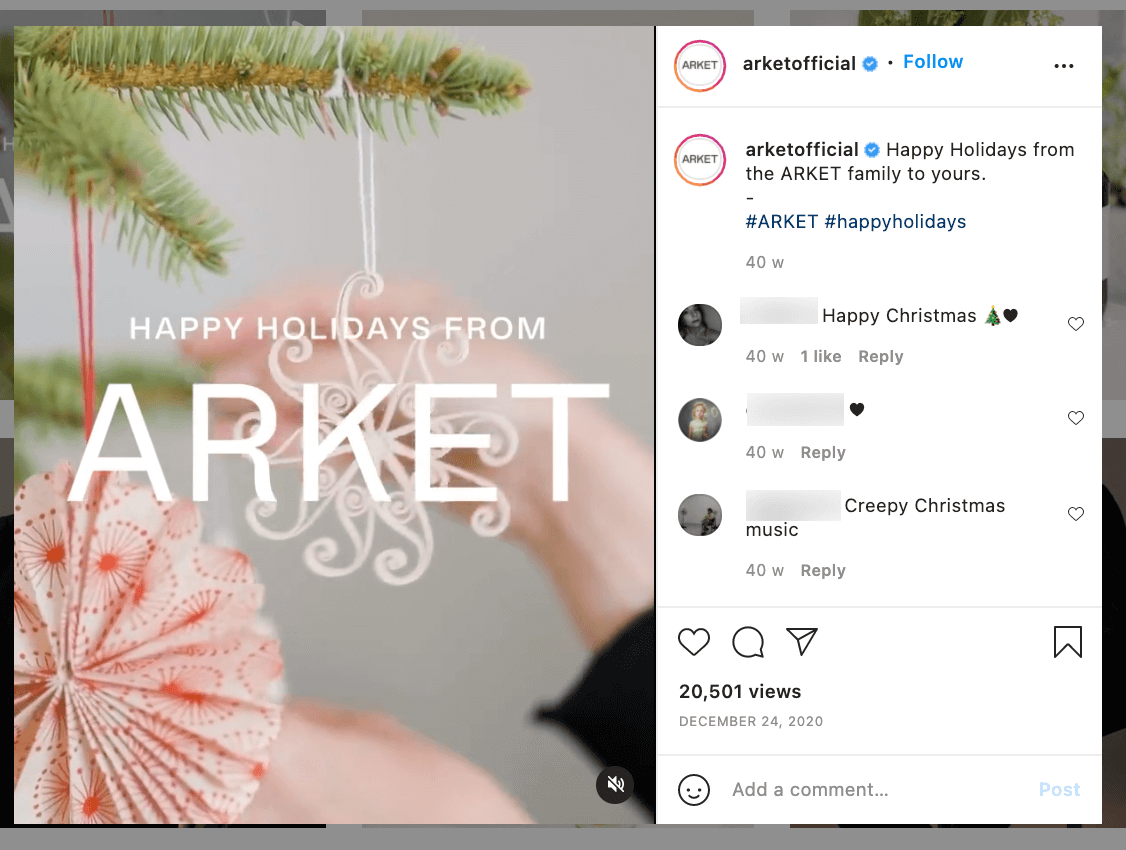 Arket Holiday Post on Instagram