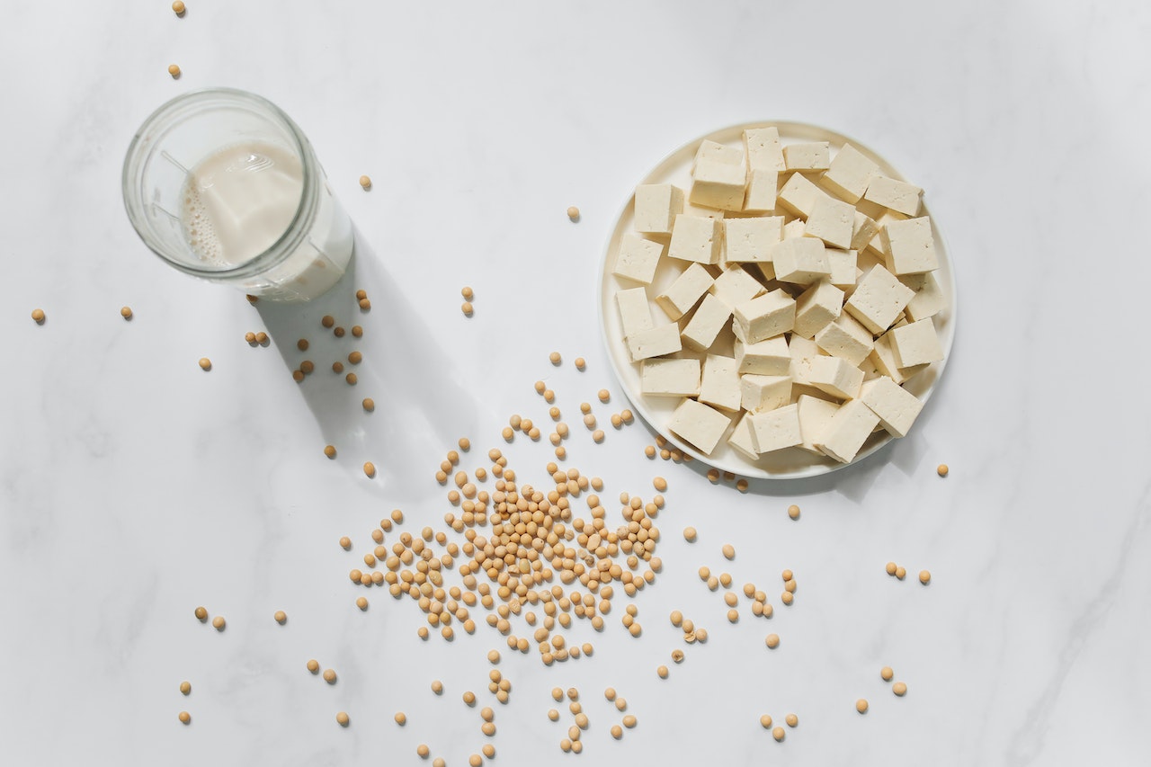 Sliced tofu on bowl