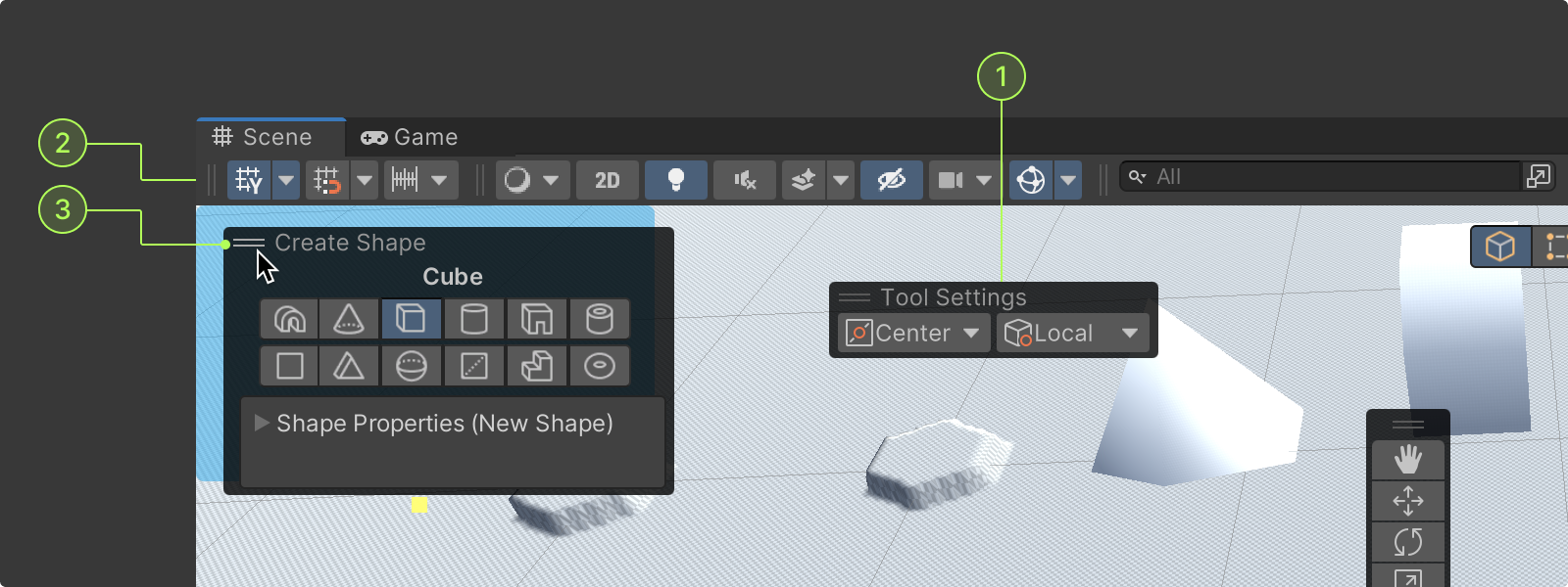 Annotated example of the various docking positions for an overlay container.