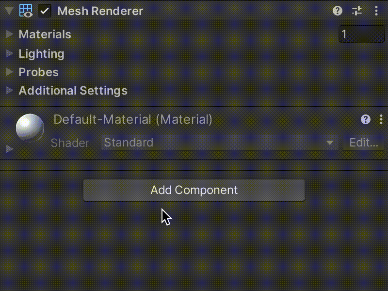 An animated image show the Mesh Renderer’s foldouts expanding, then collapsing