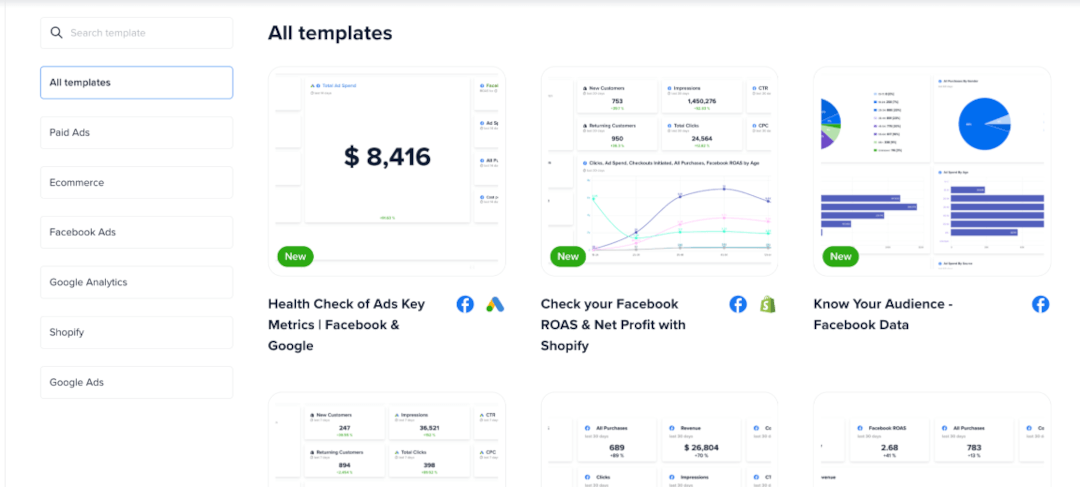 Browse template categories on One-Click Report