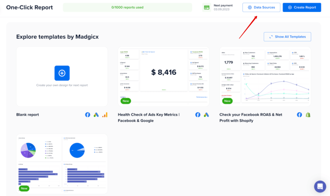 Add data source on One-Click Report