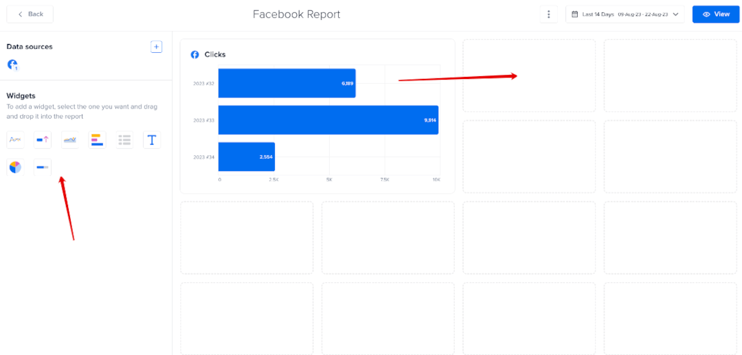 Drag and drop widgets to design your report on One-Click Report