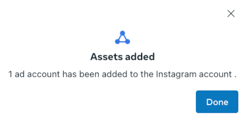 Asset added confirmation message.