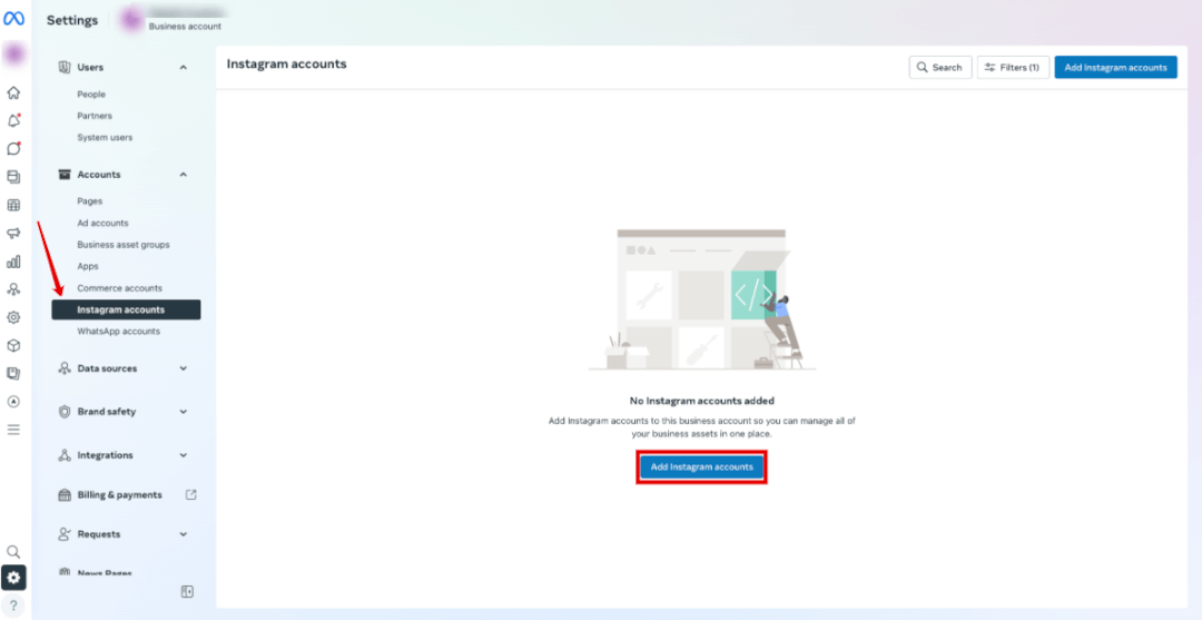 Add Instagram account to Business Manager.