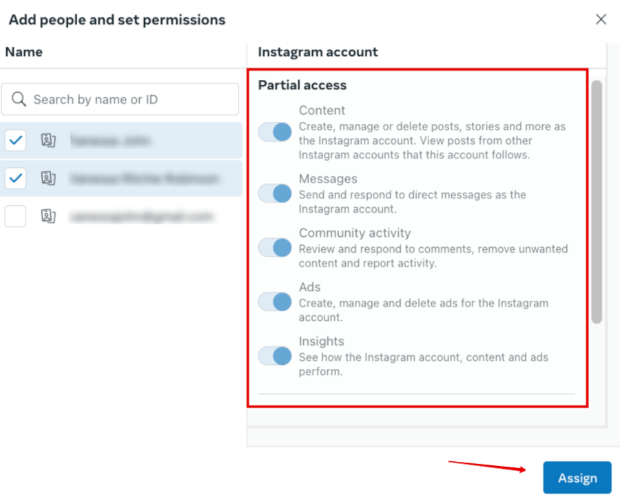 Select person and assign their permissions.