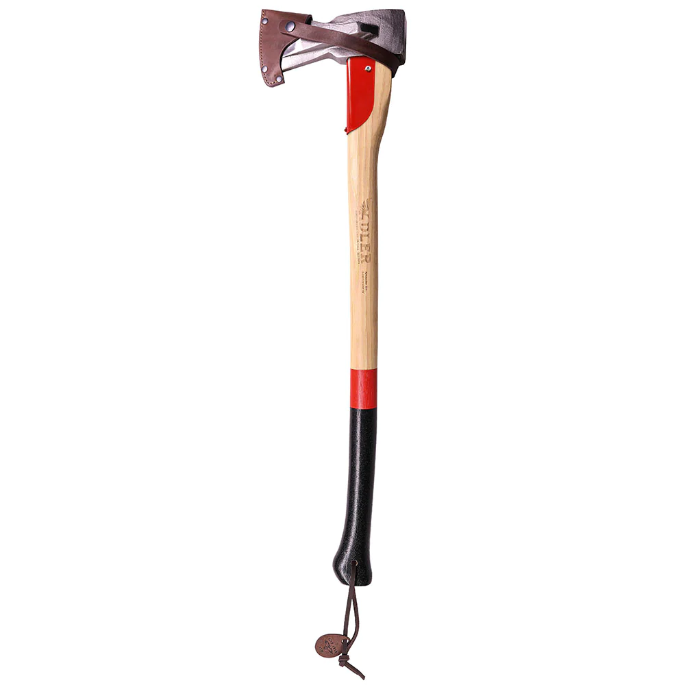 Adler Short Splitter Axe - 2.7 Lb Head, 19.6" Hickory Handle, Leather Sheath, German Made For Kindling & Small Logs