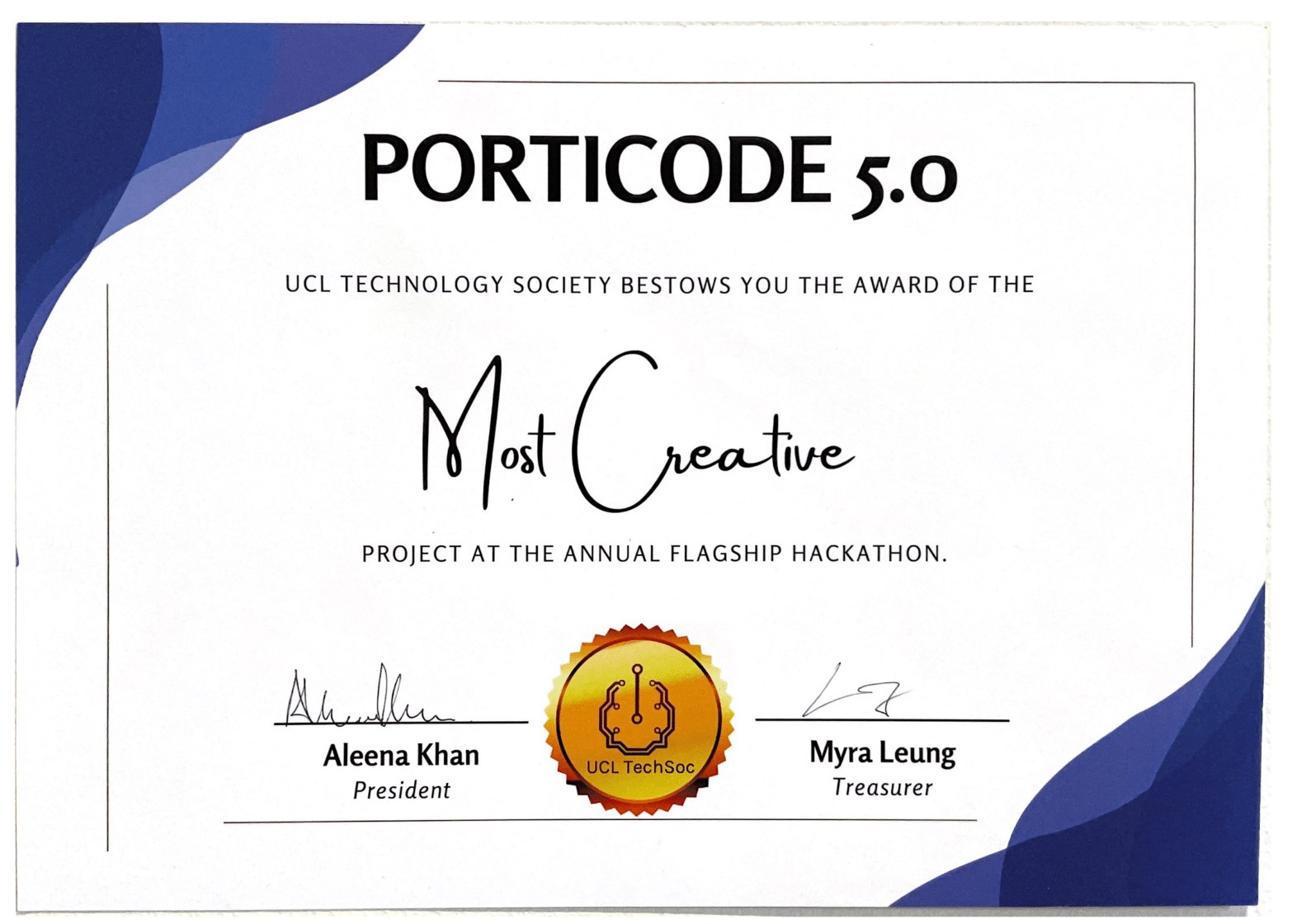 Winning Certificate for the hackathon