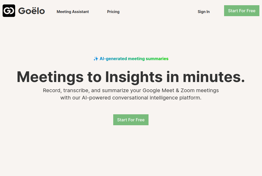 Goelo Notetaker, Meetings to Insights in minutes.