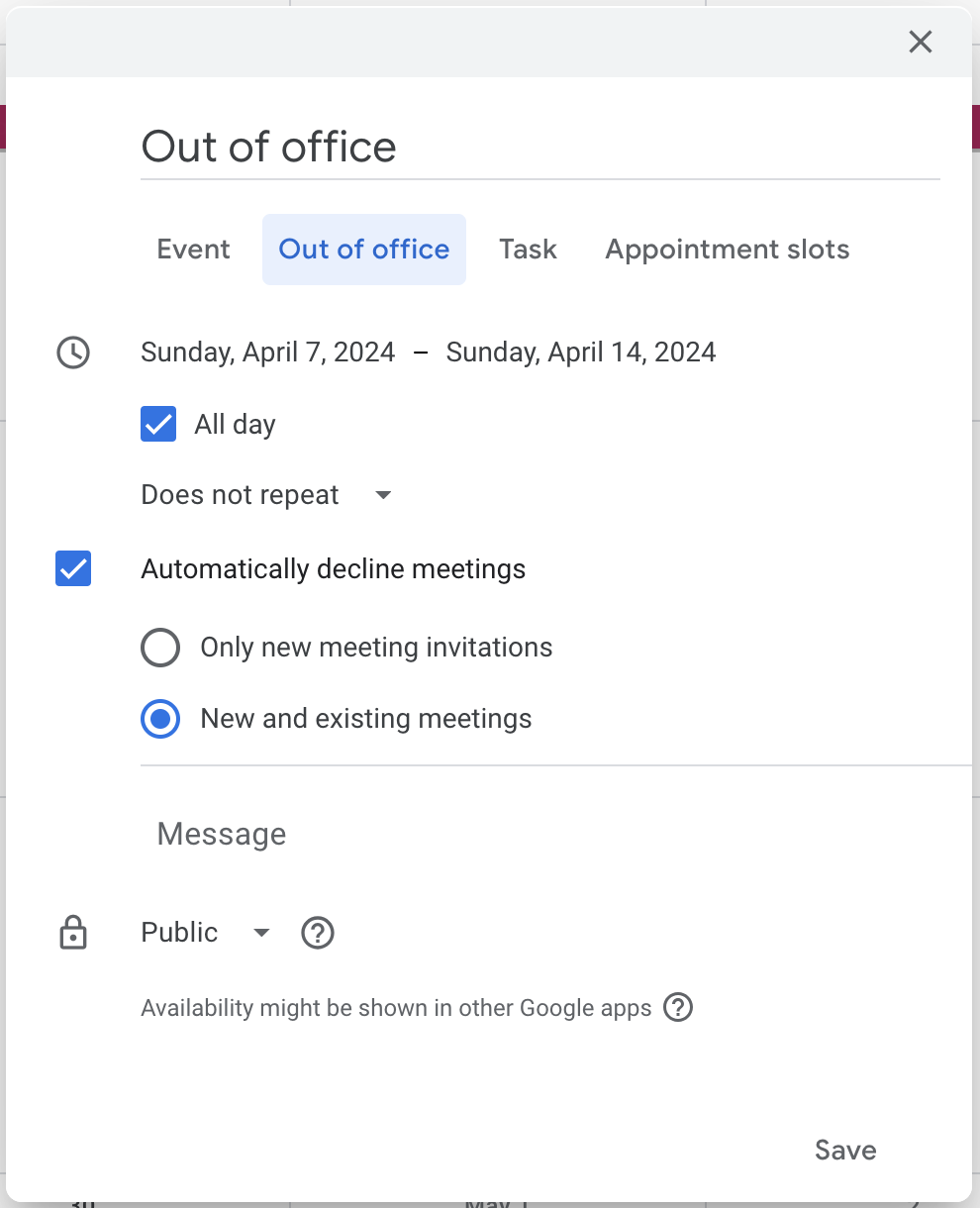 How to Set an Out of Office in Google Calendar | Clockwise