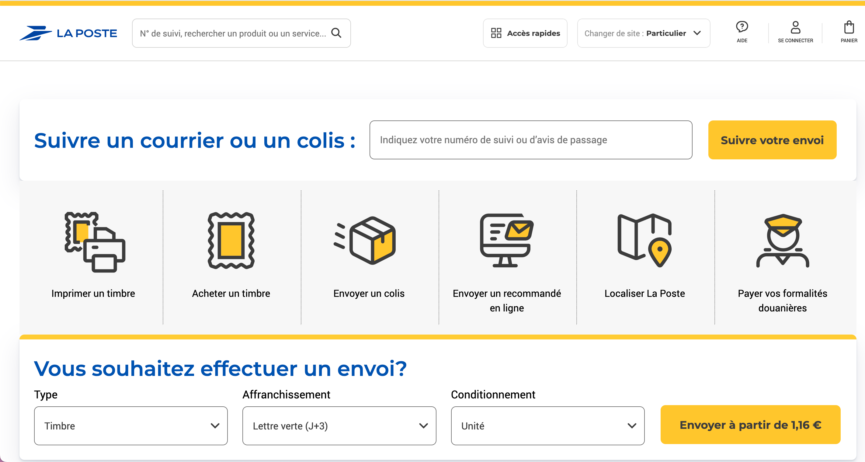 Capture d'écran du site de La Poste sur la page "Suivre un courrier ou un colis"