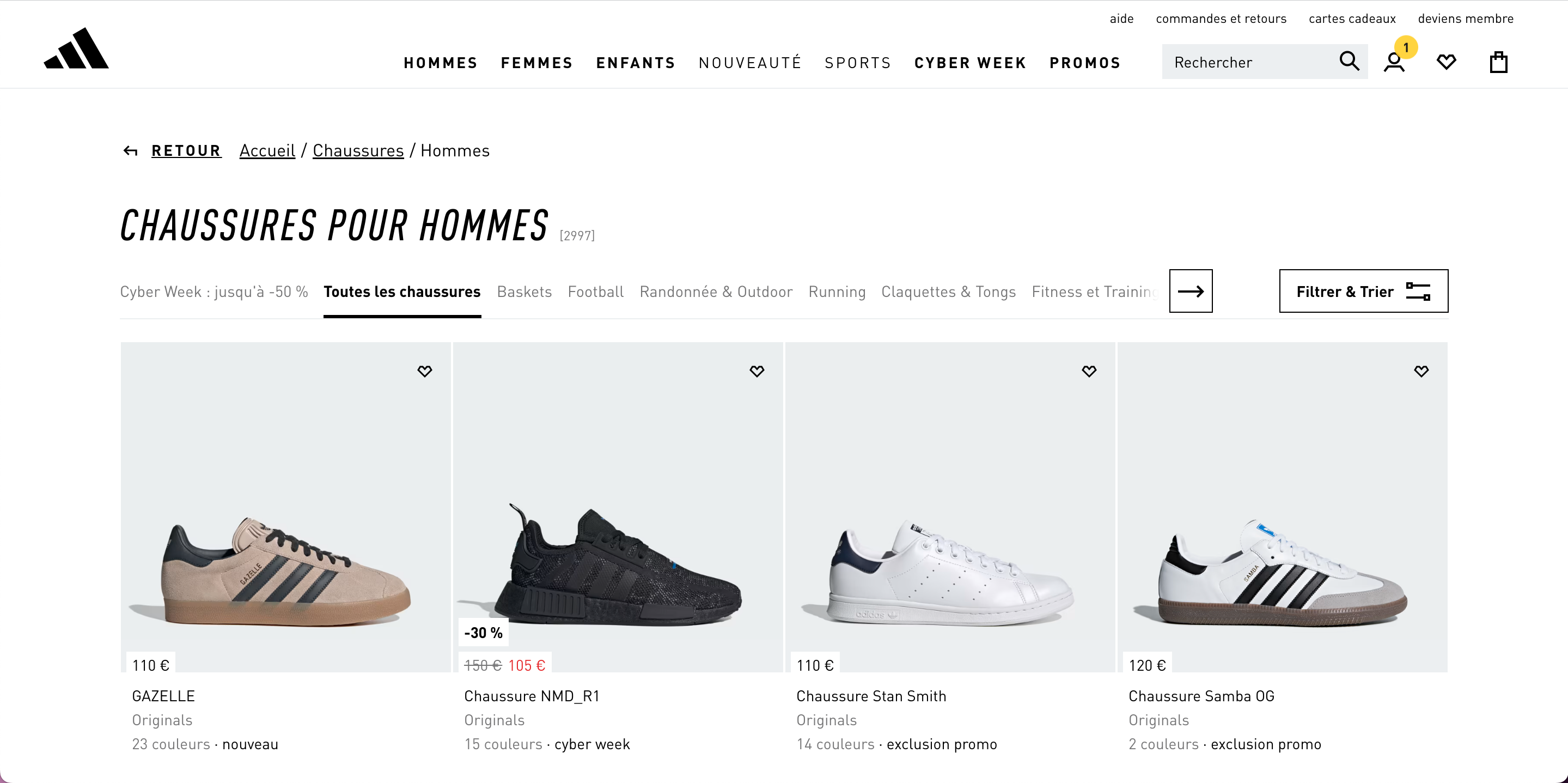 Quatre types basket Adidas différentes