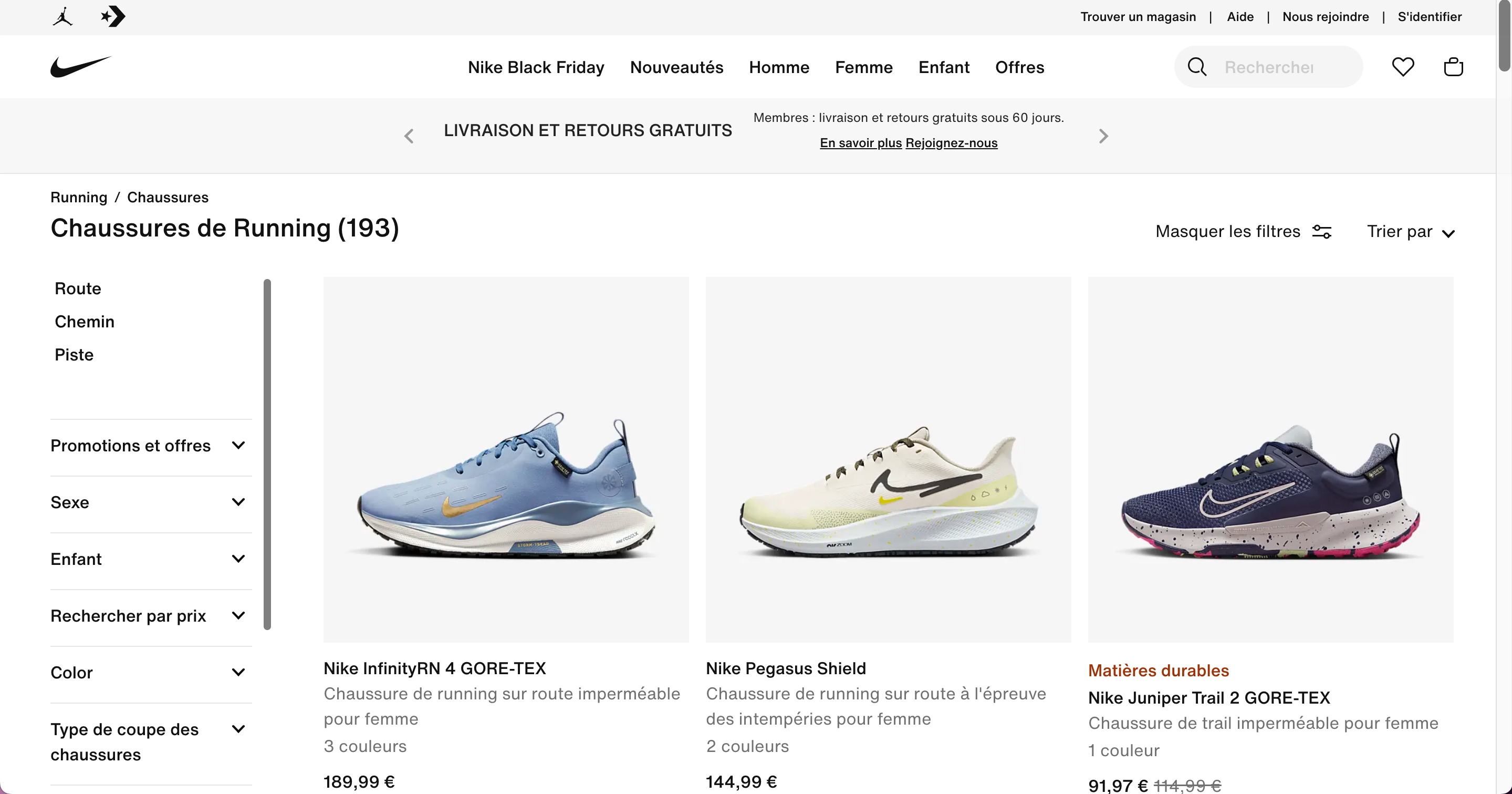 Trois types de basket Nike différents