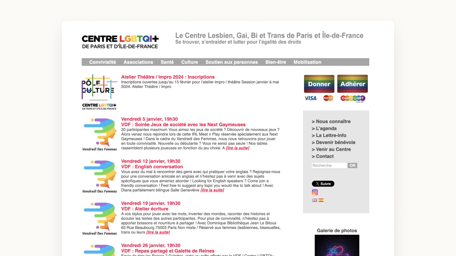 ancienne homepage du site Centre LGBT