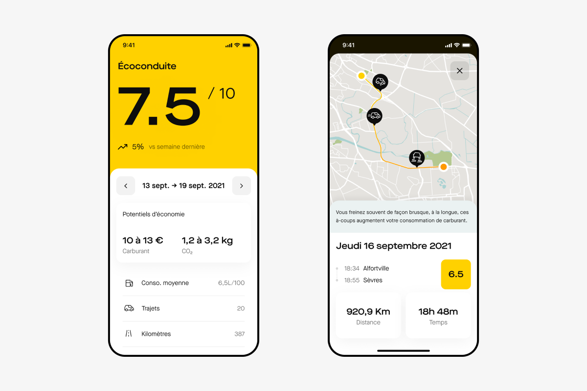 visuels de l'app mobile Roole suivi de conduite