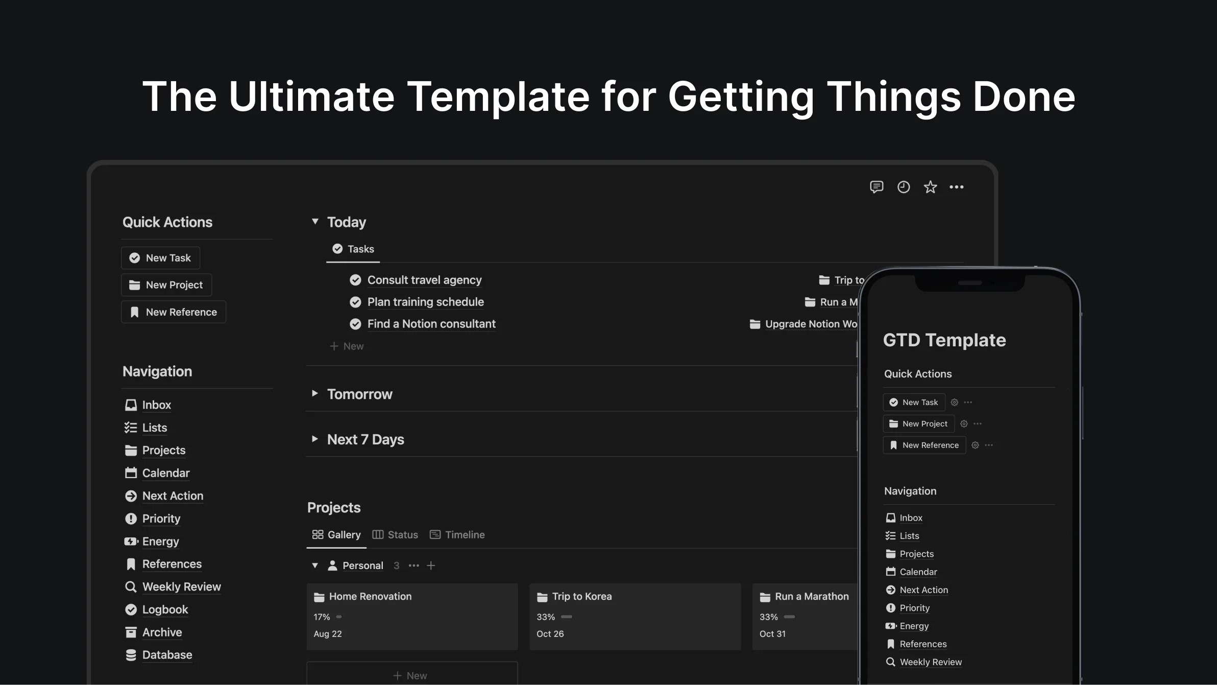 Getting Things Done (GTD) Dashboard - Notionland Template Gallery