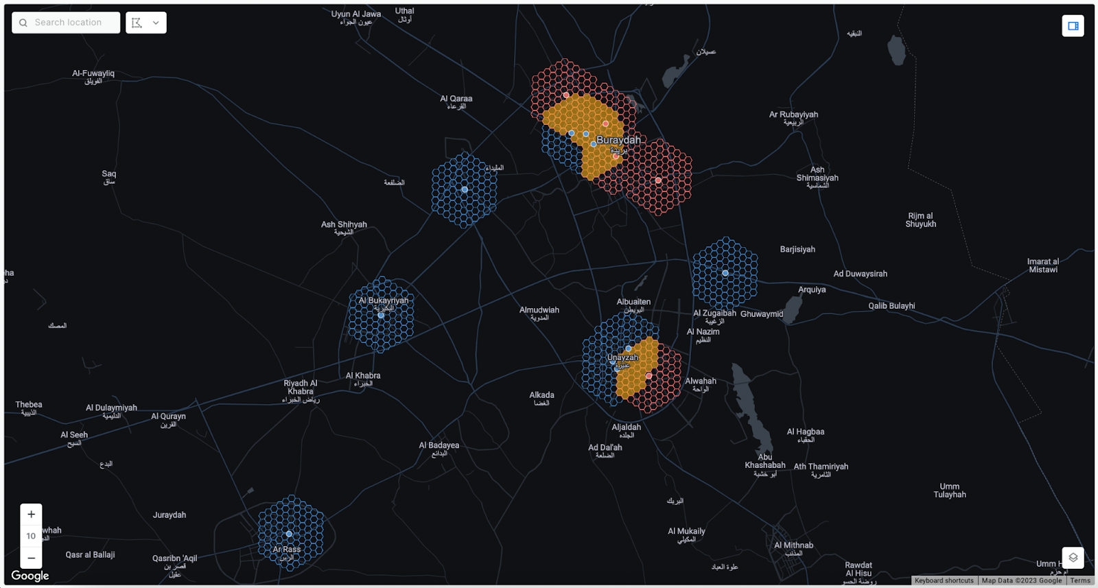 A screenshot of a map showing cannibalisation analysis