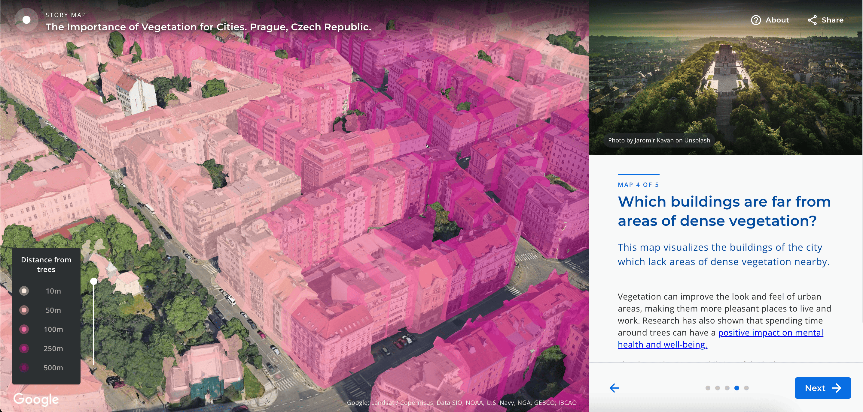 A screenshot of the urban heat island storymap