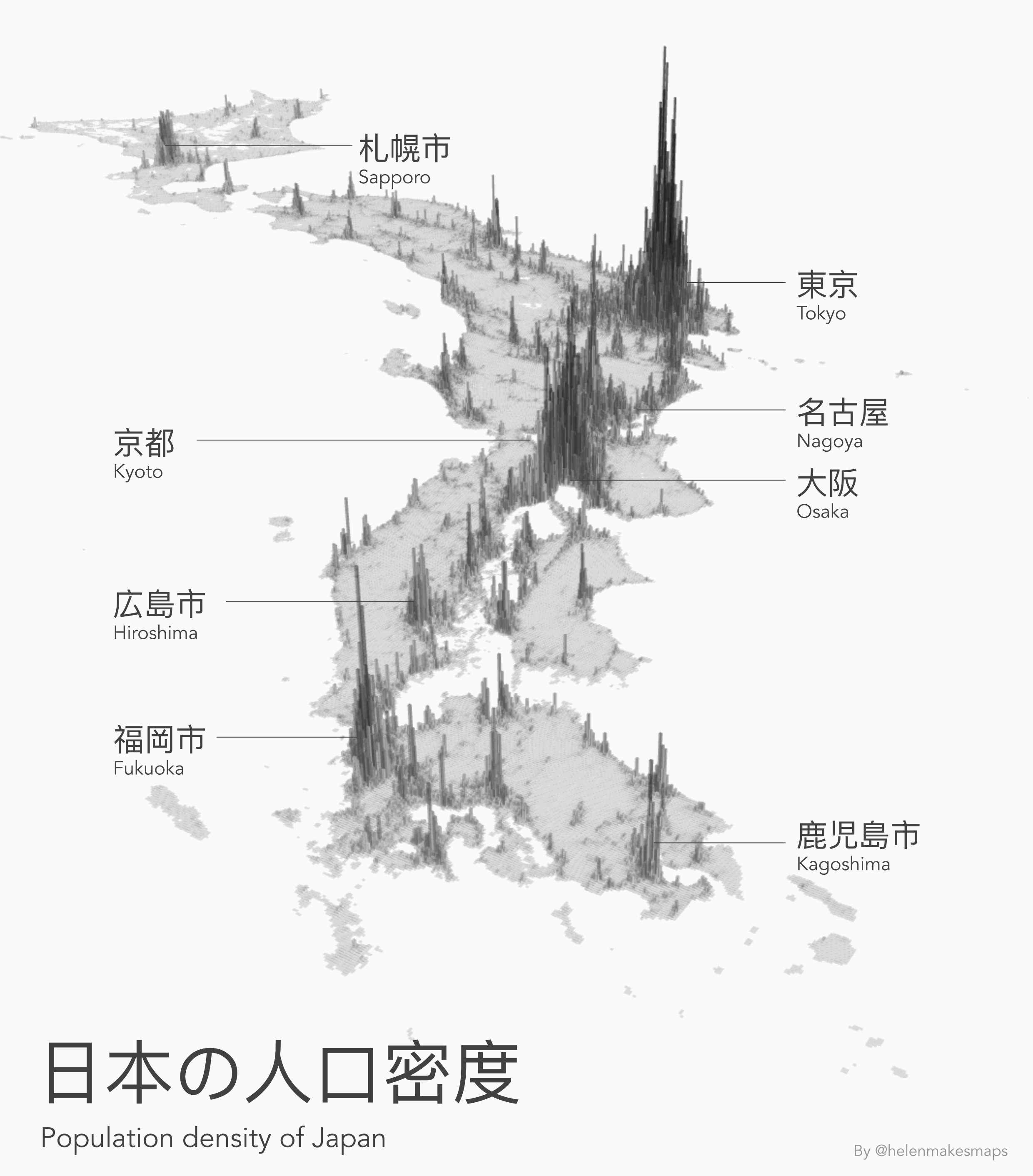 Population density across Japan.