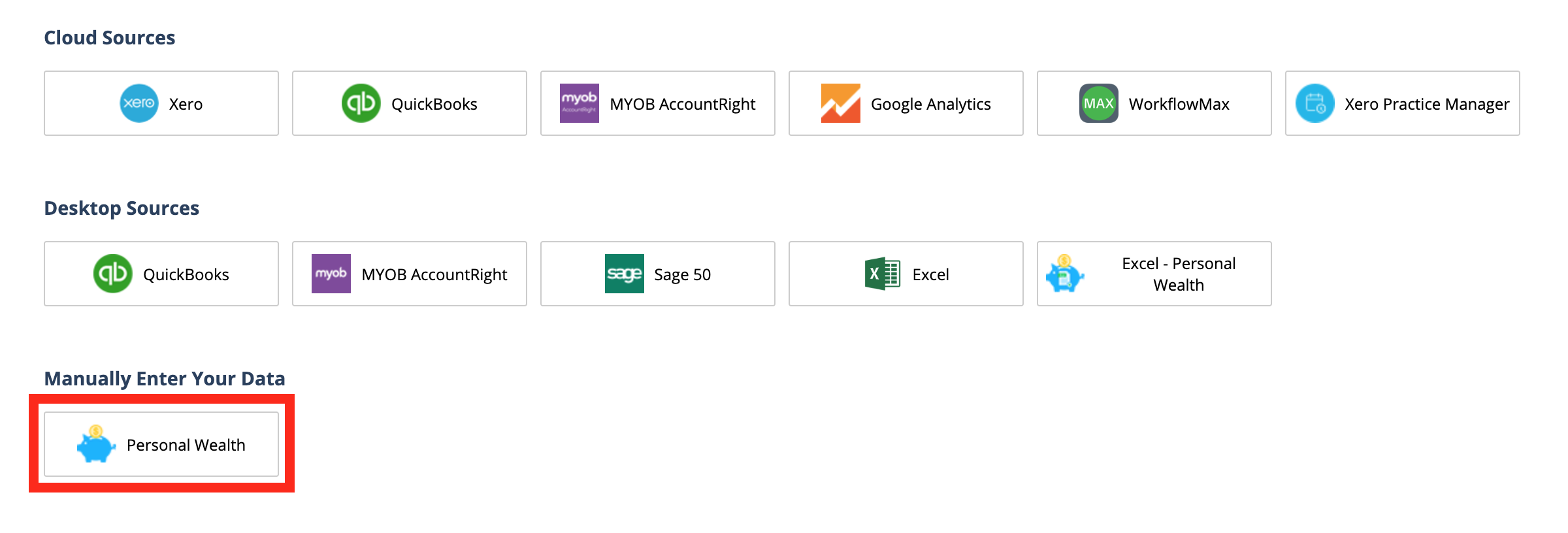 Personal Wealth - Manual Data - Spotlight Reporting Help