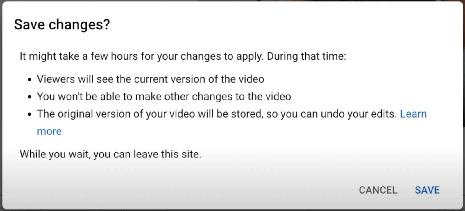 Saving changes to your YouTube video