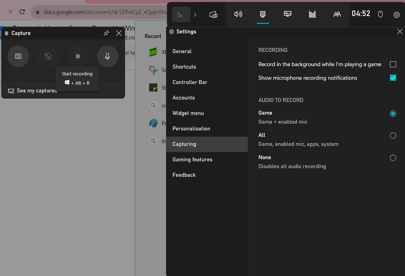 Image of Xbox Game Bar recording